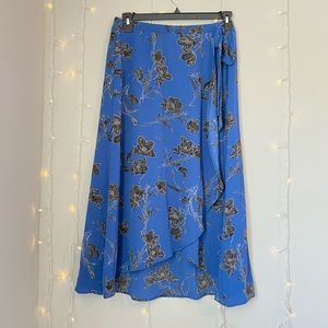 NWT Blue And Black Floral Midi Wrap Skirt